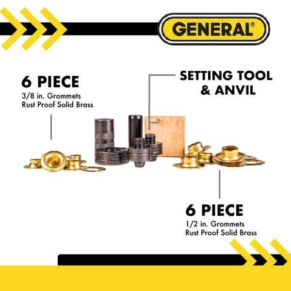 Brass Grommet Fastening Kit with Case, Includes (6) 1/2 in. and (6) 3/8 in. Grommets by General Tools 2 Brass Grommet Fastening Kit with Case, Includes (6) 1/2 in. and (6) 3/8 in. Grommets by General Tools - Image 2